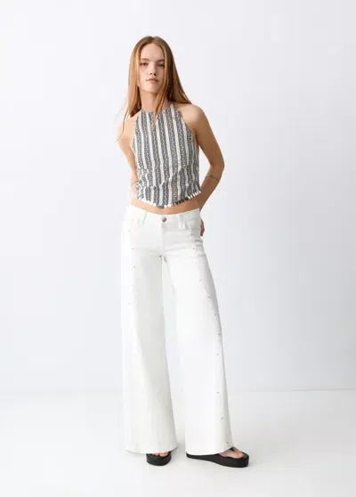 Mango Printed Halter-neck Cropped Top In Gray
