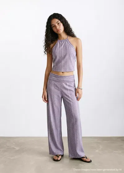 Mango Printed Halter-neck Cropped Top In Purple
