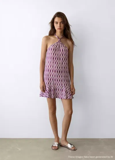 Mango Printed Halter-neck Dress In Lilac