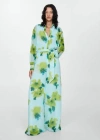 Mango Printed Jumpsuit With Bow Aqua Green