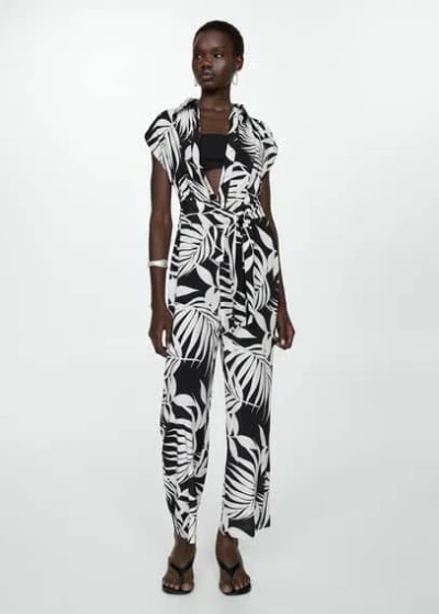 Mango Printed Jumpsuit With Bow Black