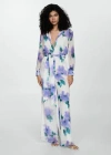 Mango Printed Jumpsuit With Bow Purple In Purple