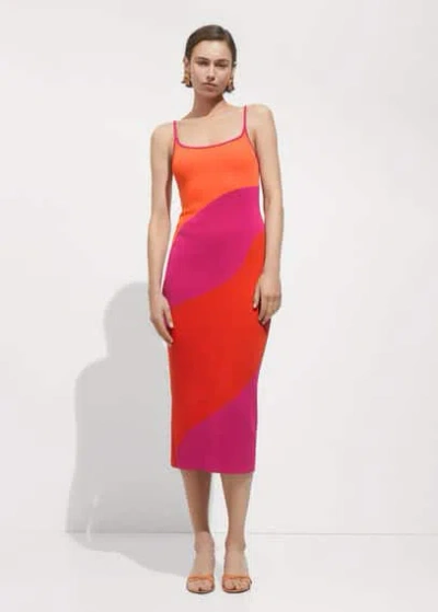 Mango Printed Knit Dress Fuchsia In Red