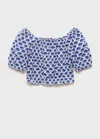 Mango Printed Linen Blouse Blue In Blue