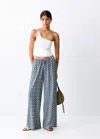 Mango Printed Linen Pants In Blue