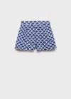 Mango Printed Linen Shorts Blue In Blue