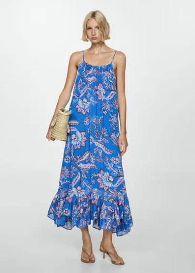 Mango Printed Long Dress Blue In Bleu