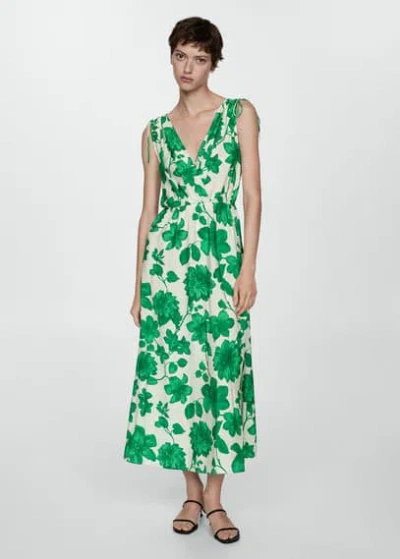 Mango Printed Long Dress Green