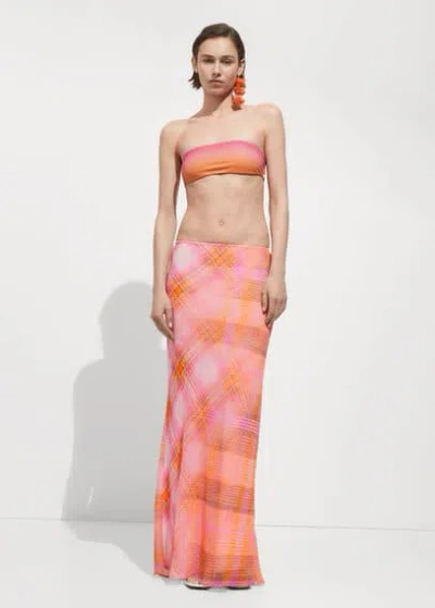 Mango Printed Long Skirt Orange