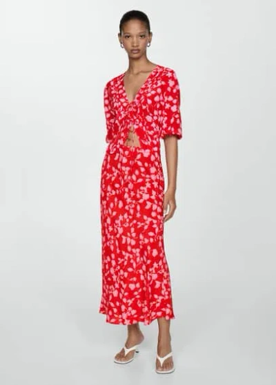 Mango Printed Long Skirt Red In Rouge