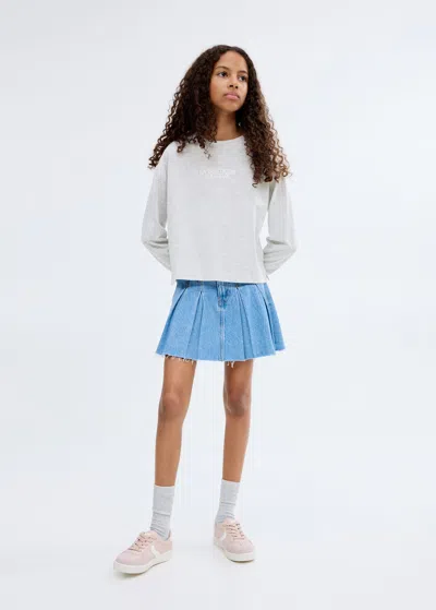 Mango Kids' Printed Long Sleeve T-shirt Light Heather Grey In Blue