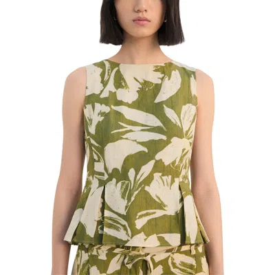 Mango Printed Peplum Top In Green