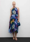 Mango Printed Pleated Dress Blue In Bleu