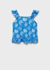 Mango Printed Ruffle Top Blue In Blue