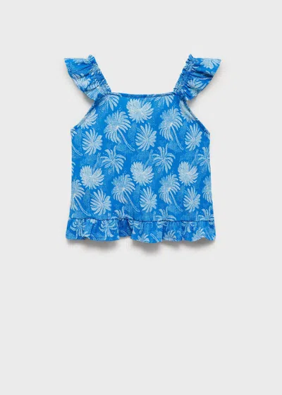 Mango Kids' Printed Ruffle Top Blue
