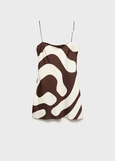 Mango Robe Satinée Imprimée Marron - Femme - Xl -  In Brown