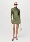 Mango Printed Satin Dress With Perkins Collar Green In Green