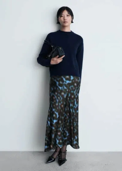 Mango Printed Satin Skirt Blue