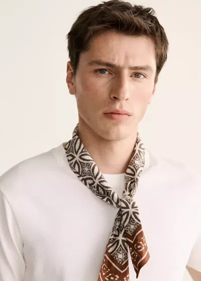 Mango Printed Scarf In Brown