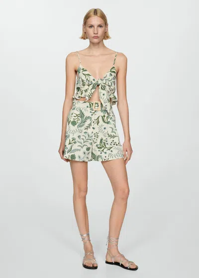 Mango Printed Shorts With Belt Ecru