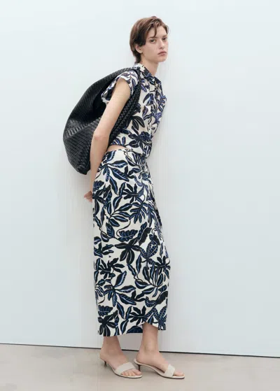 Mango Printed Skirt With Knot Detail Ecru