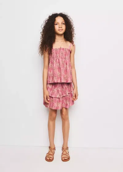Mango Kids' Printed Skirt With Ruffles In Pink