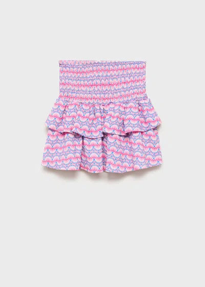 Mango Kids' Printed Skirt With Ruffles Pink