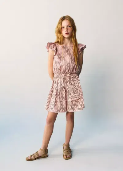 Mango Kids' Printed Skirt With Ruffles In Pink