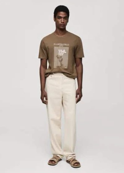 Mango Printed Slim-fit T-shirt Brown In Marron
