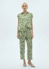 Mango Printed Straight Trousers Green In Vert