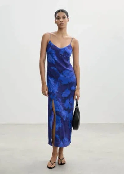 Mango Printed Strap Dress Blue In Bleu