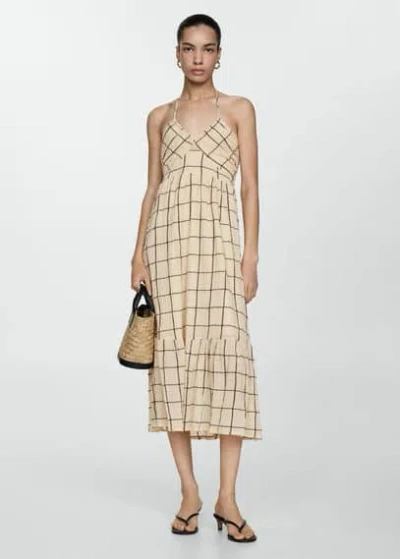 Mango Printed Strap Dress Ecru In Écru