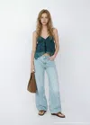 Mango Printed Strap Top In Blue