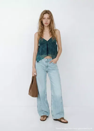 Mango Printed Strap Top In Blue
