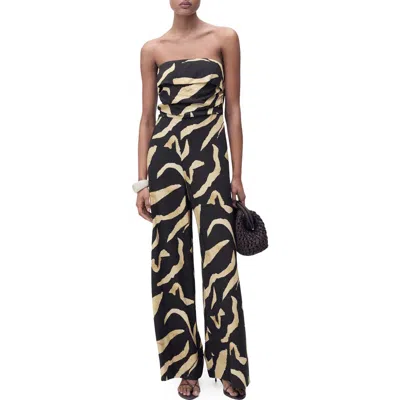 Mango Printed Strapless Jumpsuit In Black