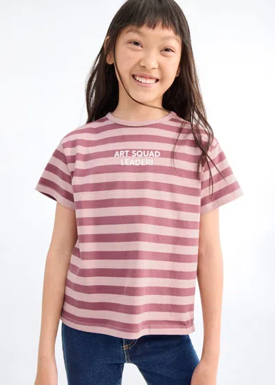 Mango Kids' Printed Striped T-shirt Pink
