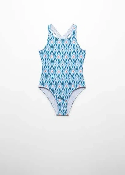 Mango Kids' Printed Swimsuit With Crossed Straps Blue