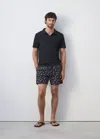 Mango Printed Swimsuit With Drawstring In Navy
