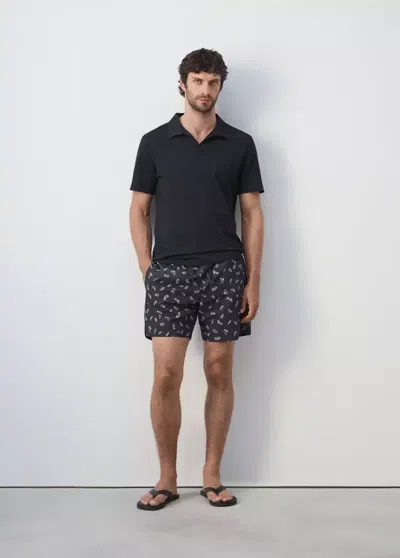 Mango Printed Swimsuit With Drawstring In Navy