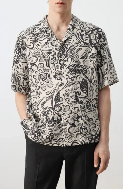 Mango Printed Textured Camp Shirt In Neutral