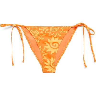 Mango Printed Tie Side Bikini Bottoms In Orange