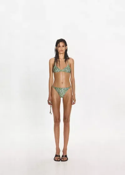 Mango Printed Triangle Bikini Top In Green