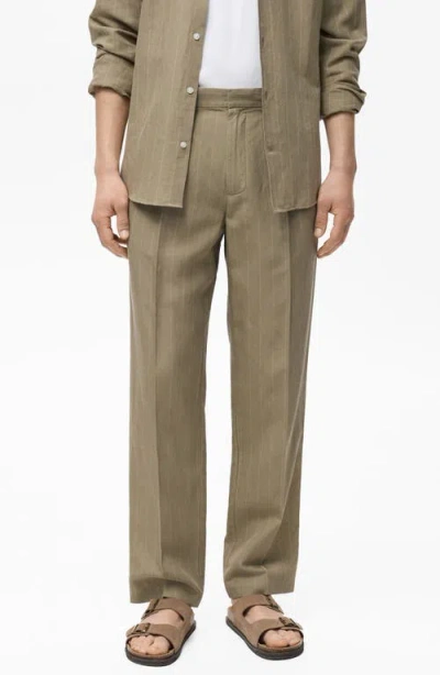 Mango Printstripe Straight Leg Pants In Khaki