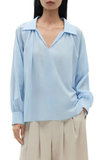 Mango Puff Sleeve Cotton Top In Blue