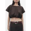 Mango Puff Sleeve Crop Top In Brown