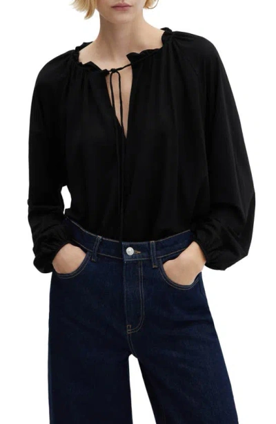 Mango Puff Sleeve Shirt In Black