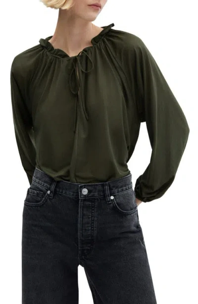 Mango Puff Sleeve Shirt In Khaki Green