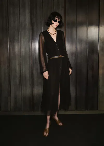 Mango Puff-sleeved Chiffon Dress Black