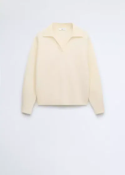 Mango Pull 100% Laine Col Polo In Jaune Pastel