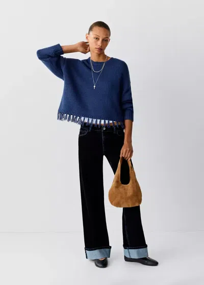 Mango Pull À Bas Asymétrique Avec Franges In Bleu Indigo